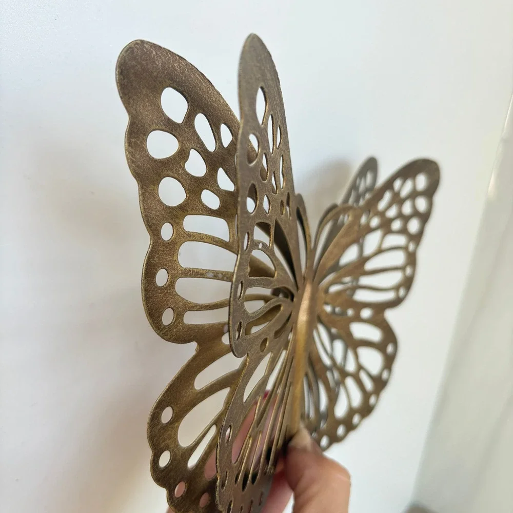 Vintage Gold Metal Butterfly Wall Hanging Filigree Openwork Decor 8 Inch